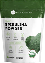 Kate Naturals Organic Spirulina Powder – Nutrient-Dense Green Superfood for Holistic Wellness Practice, 8 oz