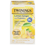 Twinings Superblends Probiotics+ Lemon & Ginger Herbal Tea – Streamlined Four-Cup Wellness Routine in One Box, 18 Teabags