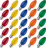Brightown C9 LED Replacement Bulbs as White Elephant Christmas Gift, 25-Pack Multicolor Shatterproof Holiday Bulbs for Hostess and Friend