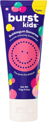 BURST Bubblegum Bonanza Children's Toothpaste with Fluoride – Practical Baby Shower and Birthday Gift for Kids Ages 2+, Fun Flavor They Actually Use, 4oz