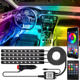 Car Accessories Interior LED Lights, Holiday Stocking Stuffer Gift for Drivers, Waterproof Footwell Glow Kit with Remote & Bluetooth App