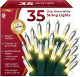 Brightown Warm White Patio String Lights - 35 Incandescent Bulbs for Deck, Gazebo, and Open-Air Holiday Gatherings, Weather-Resistant Green Wire 6.6 ft