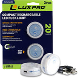 LUXPRO Rechargeable Puck Lights – Weatherproof Outdoor Lighting for Camping and Backyard Dinners, 5 Pack