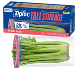 Ziploc Tall Food Storage Bags – High-Volume Reusable Storage for Long Veggies, Bread Loaves and Stock-Up Grocery Runs