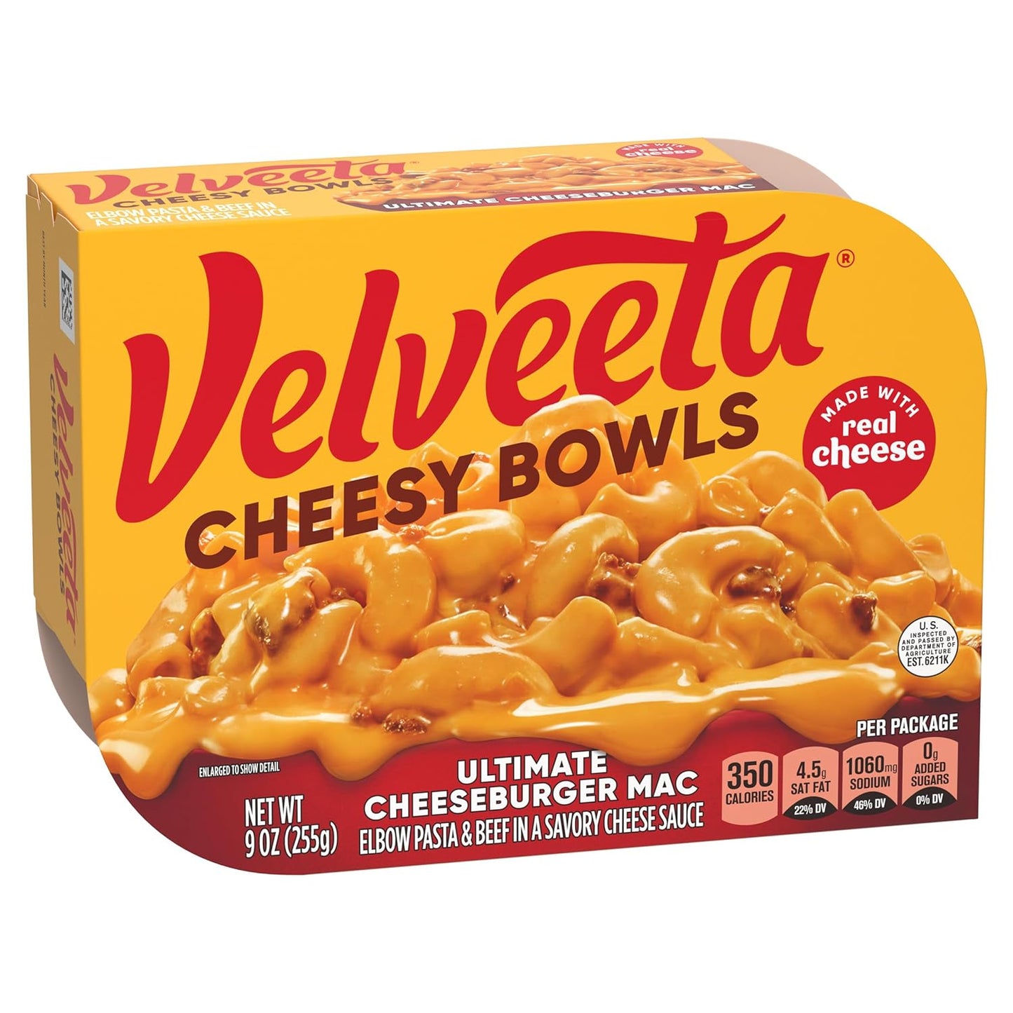 Velveeta Cheeseburger Mac Microwave Bowl – One-Minute Workday Lunch for Busy Professionals, 9 oz Self-Contained Tray