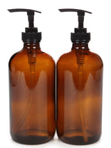 Vivaplex 16 oz Amber Glass Bottles with Black Pumps, Refillable Minimalist Dispensers for Effortless Everyday Use, 2 Pack