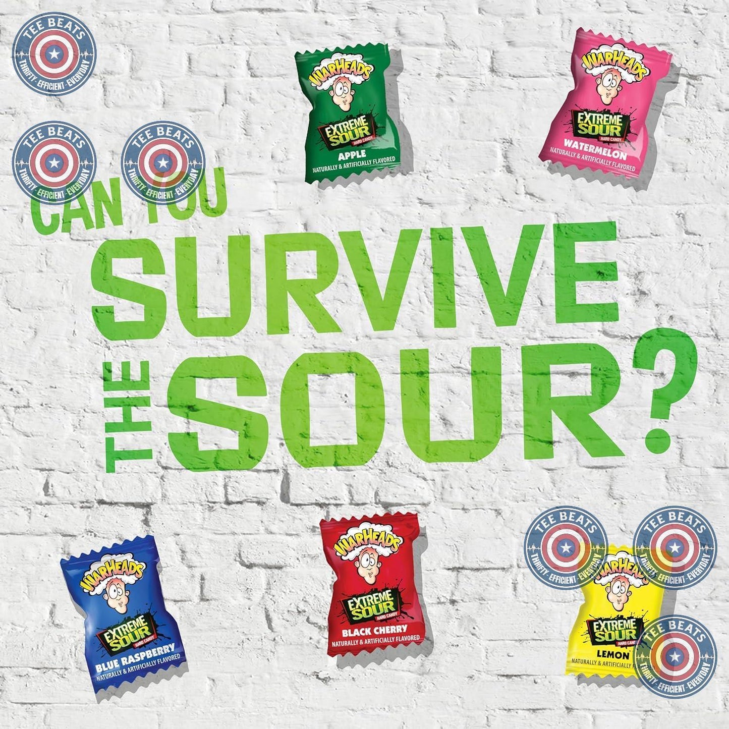 WARHEADS Extreme Sour Hard Candy Five Flavor Assortment 2 oz Resealable Bag for School Cafeteria Snack Time
