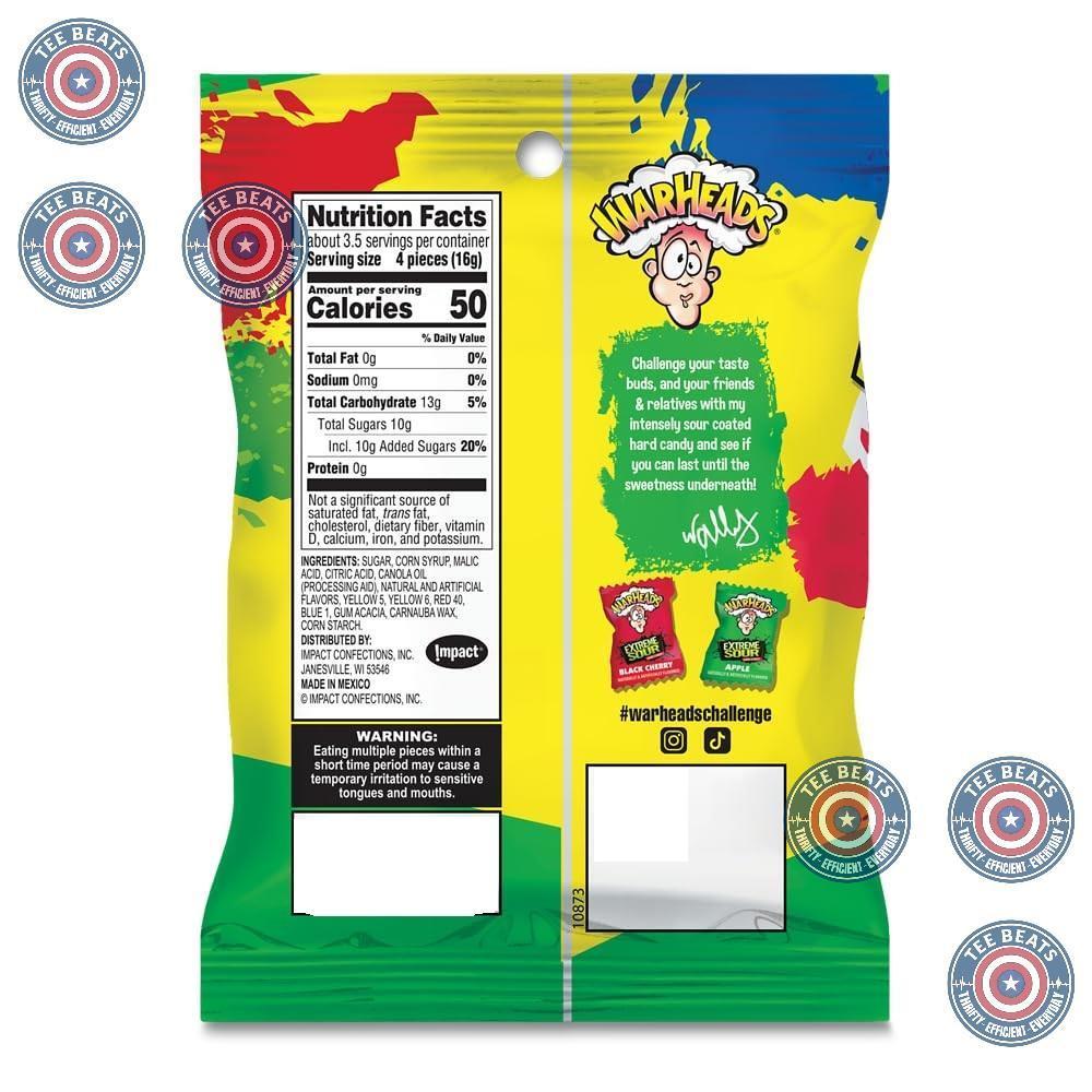 WARHEADS Kid-Friendly Sour Candy Challenge - Individually Wrapped Halloween & Party Candy - 3 Pack