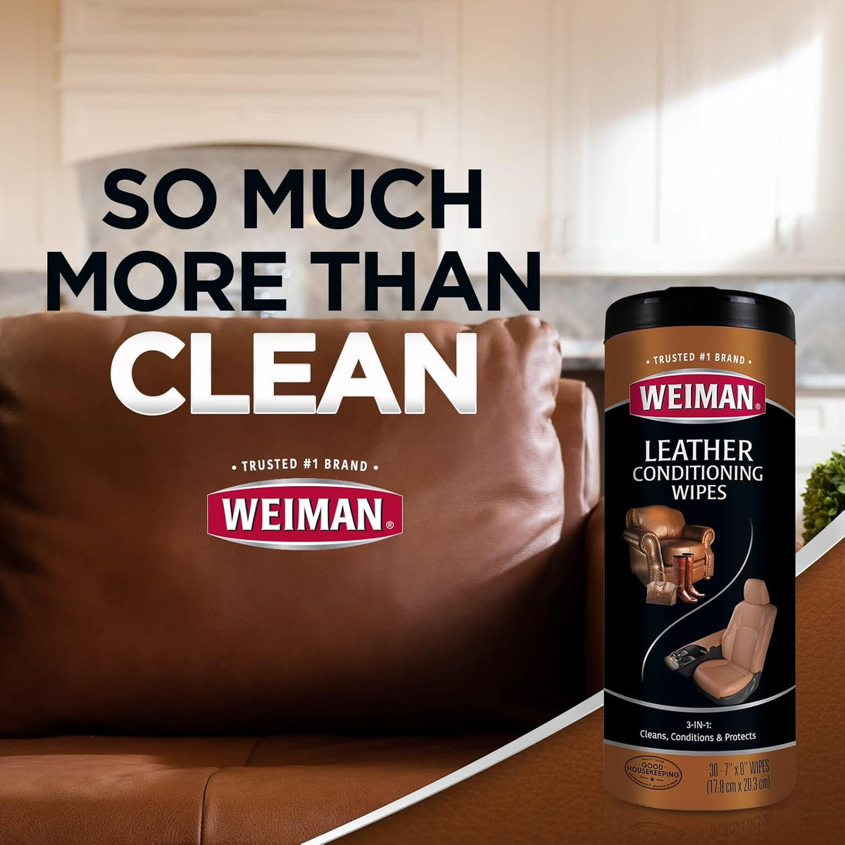 Weiman Leather Wipes - Quick Clean and Condition Anywhere with UVX-15 Sunscreen, Ideal for Open-Air Vehicles, Picnic Gear, and Weekend Adventures