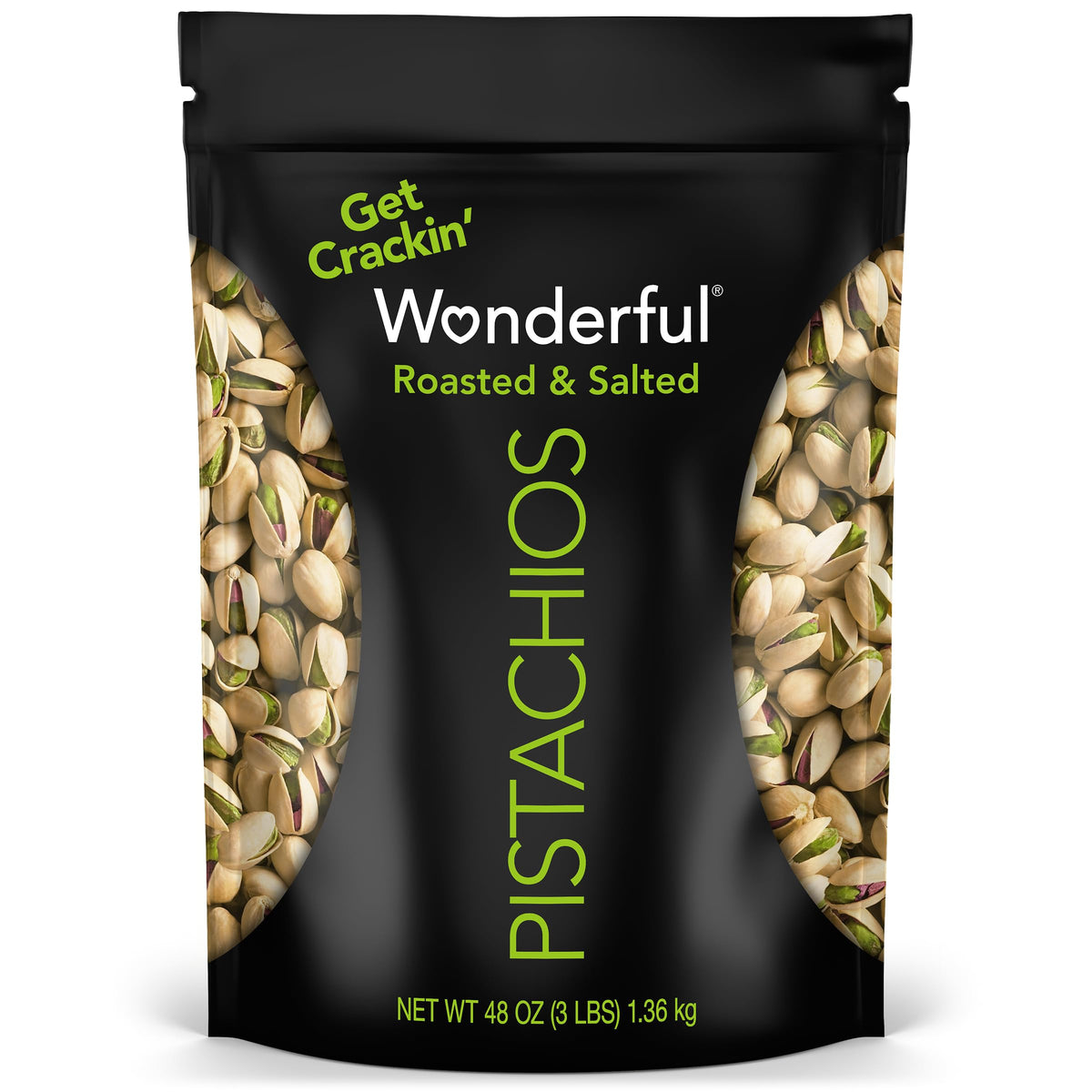 Wonderful Pistachios In Shell, Roasted & Salted Nuts, 48 Ounce Resealable Bag, Protein Snacks, Bulk Snacks, Healthy Snacks for Adults