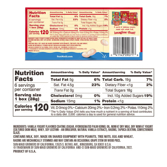 yogurt coating wrapping california sun-dried raisins for sweet, creamy flavor