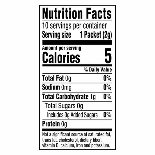 zero grams of sugar and only 5 calories per prepared serving
