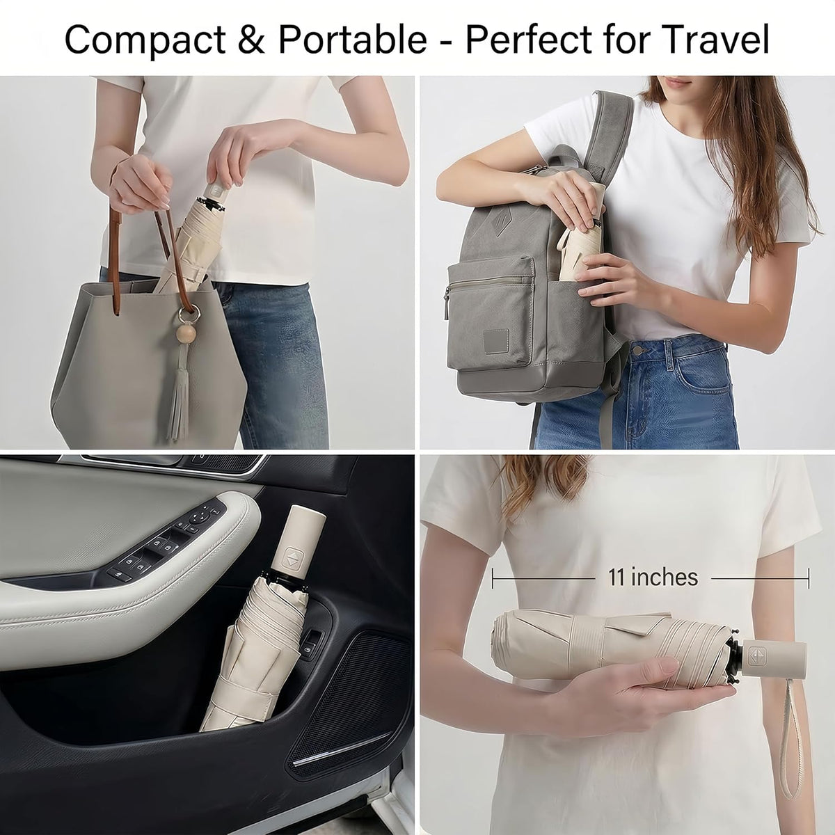 0.33 kg (12 oz) folded weight with compact form fitting purses and backpacks