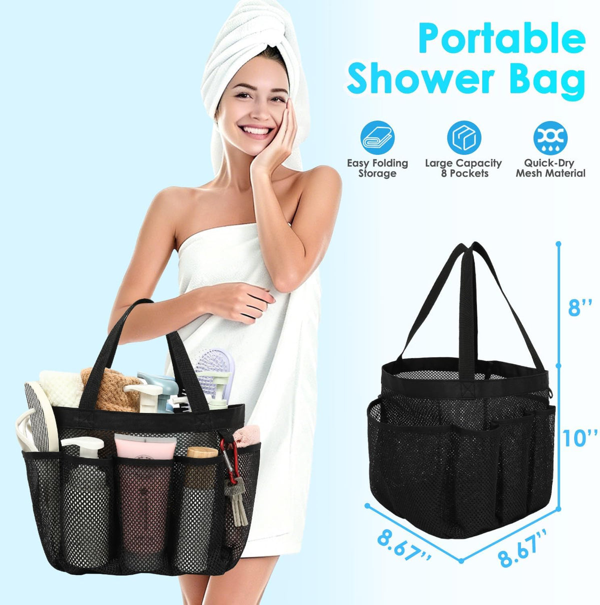 1 main compartment plus 7 side pockets (7 inches deep) plus an attached key loop