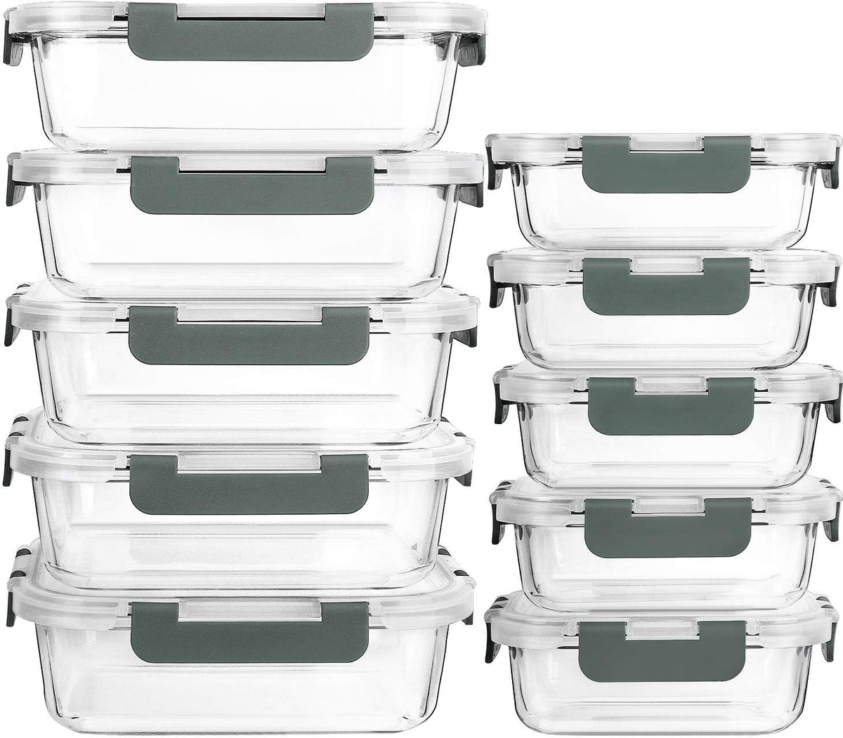 10-pack bundle of 5x 34oz and 5x 13oz rectangular borosilicate glass containers