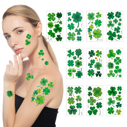 10 unique design sheets with varied shamrock and lucky clover patterns