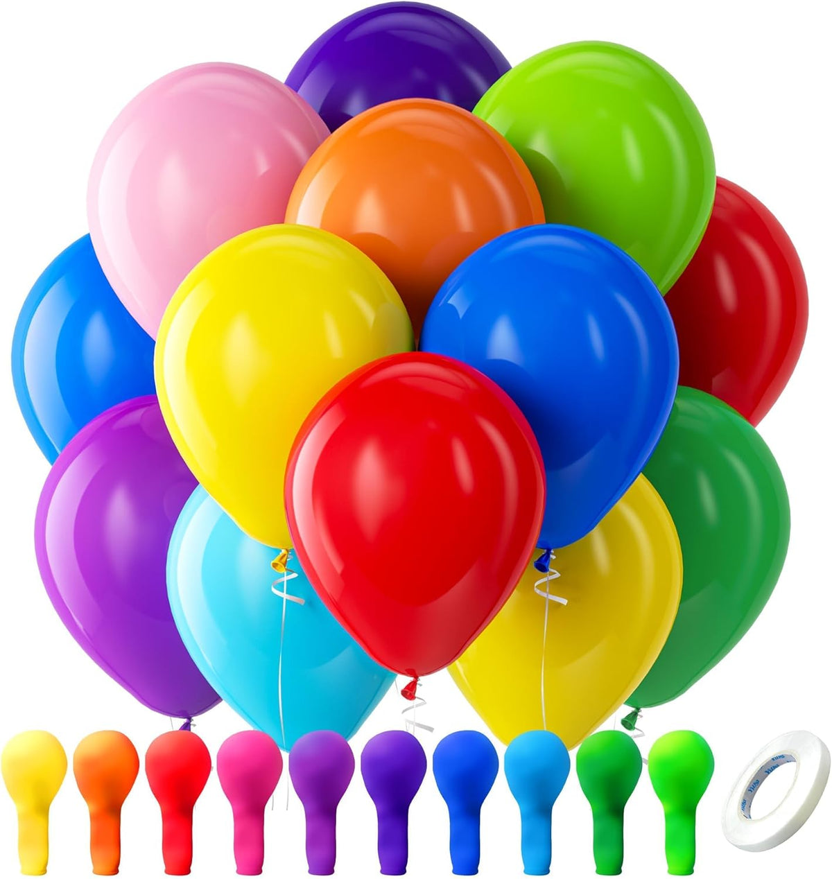 100-piece assorted pack in 10 colors (red, yellow, royal blue, light blue, lime green, light green, pink, purple, dark purple, orange)