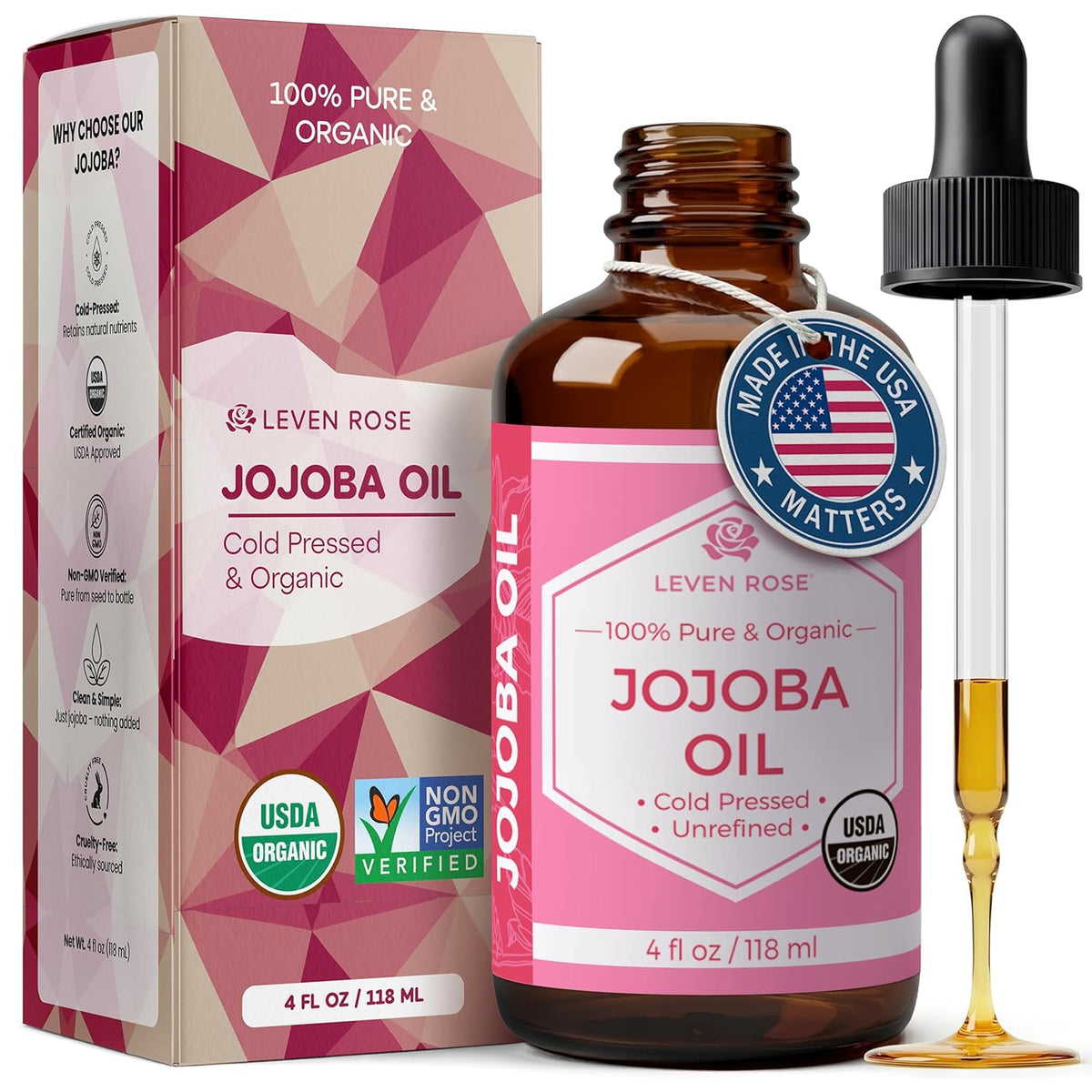 100% pure organic jojoba oil, cold-pressed and unrefined