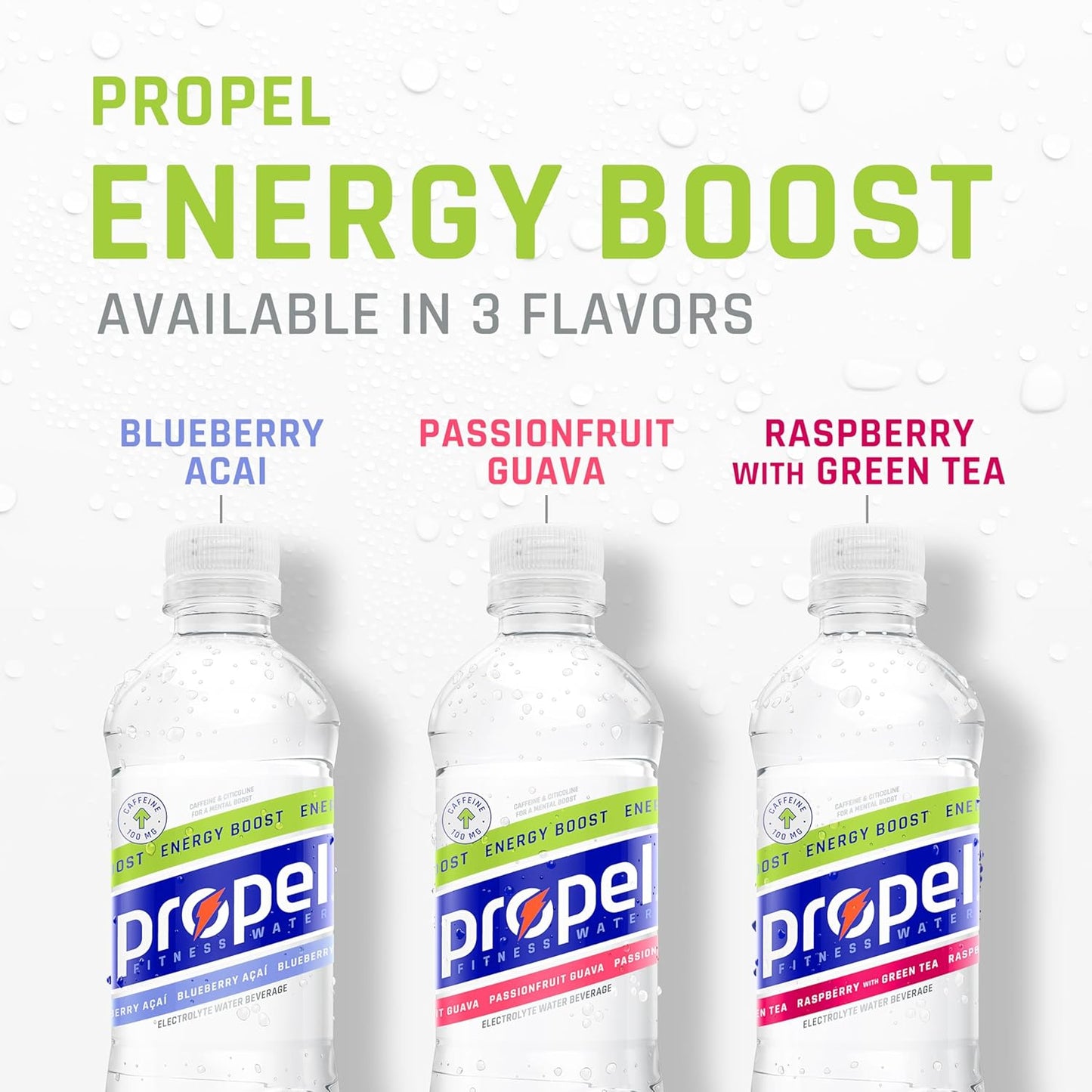 12-pack of 16.9 fl oz bottles in three flavors: blueberry acai, passion fruit guava, raspberry green tea