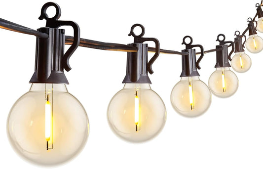 12 shatterproof g40 led plastic bulbs on 29ft strand (1w each, e12 base, 2200k warm white, 20,000+ hr lifespan)