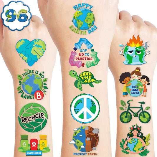 120 pre-cut tattoos across 10 sheets in varied environment-themed designs
