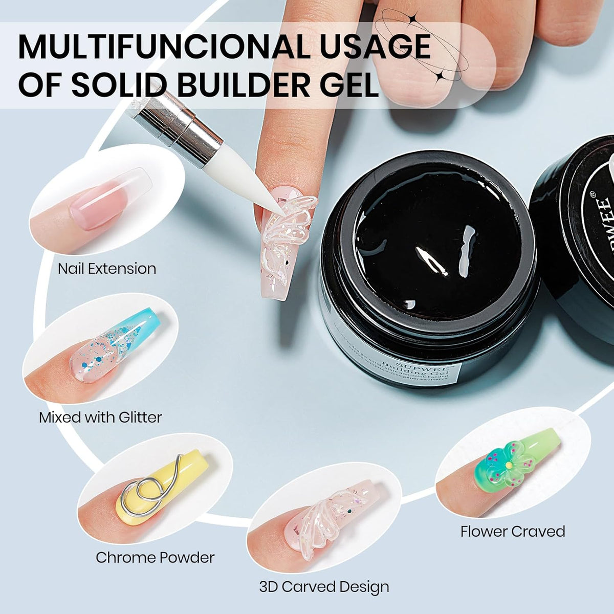 14g (0.49 fl oz) tube size with 36-piece silicone nail extend mold set included