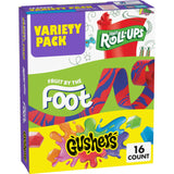 Fruit Roll-Ups, Fruit by the Foot & Gushers Variety Pack – Goody Bag Stuffer for Kids Birthday Parties, 16 Individually Wrapped Pouches