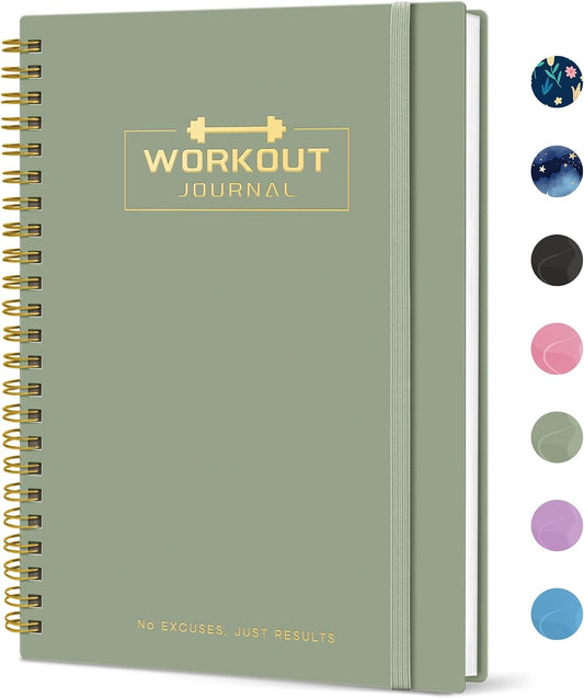 160 pages with dedicated sections for exercises, sets, reps, and weights