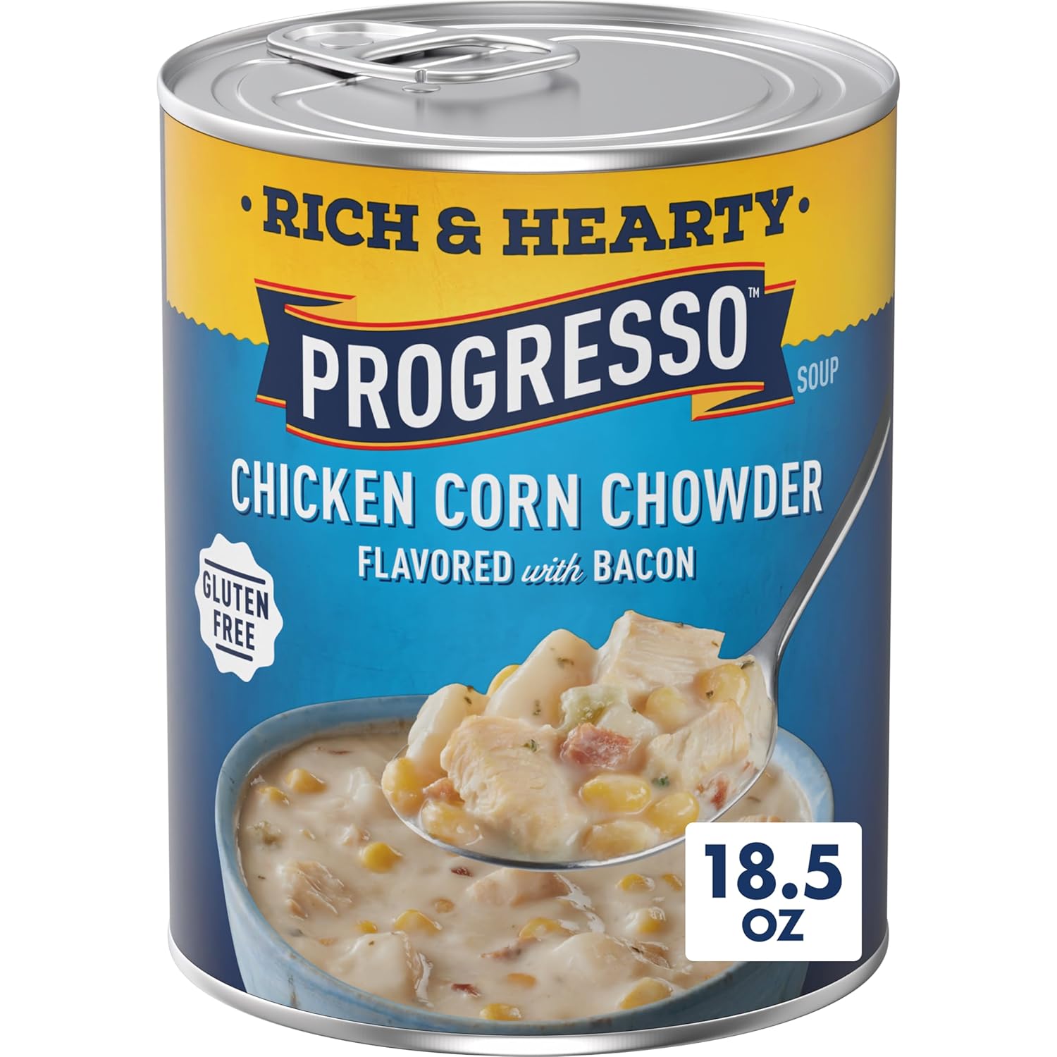 18.5 oz shelf-stable steel can with approximately two servings