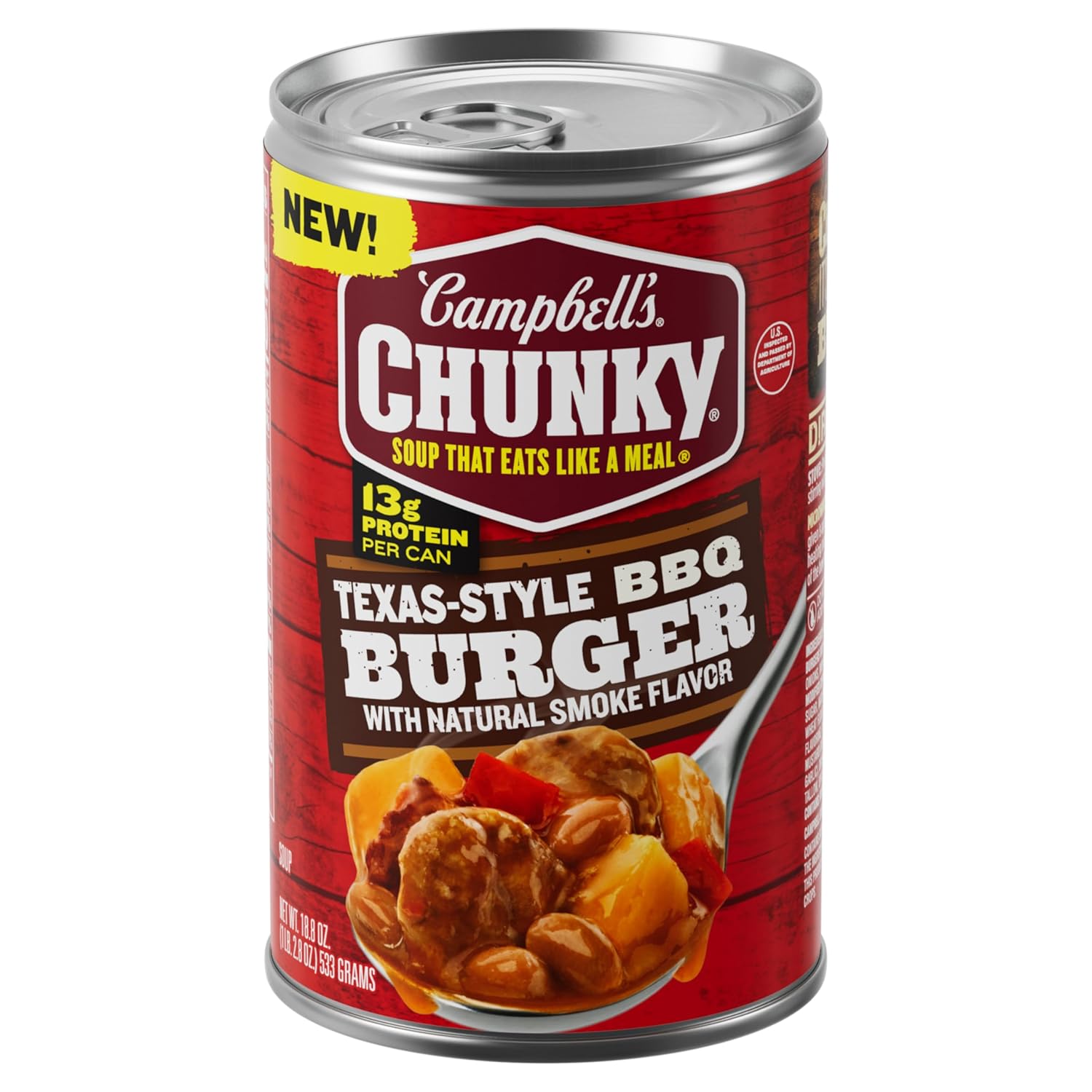 18.8 oz single-serving can packed with seasoned beef, country vegetables, and beef broth