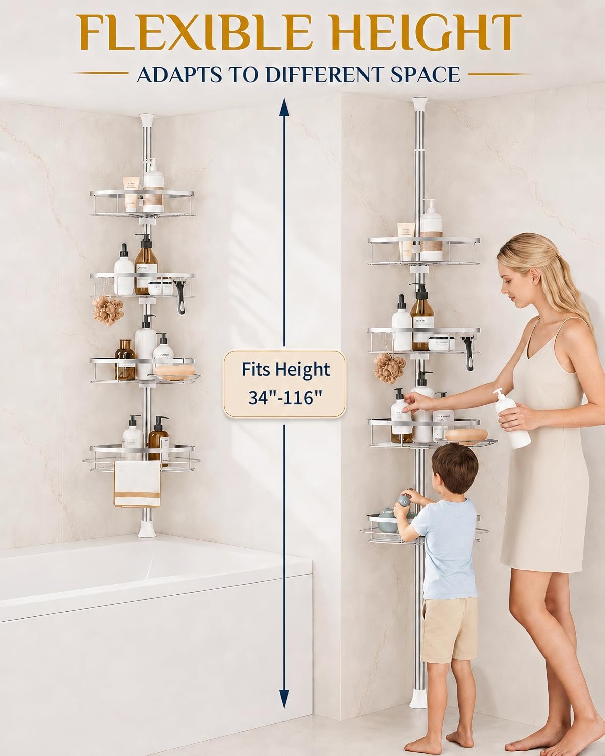 2 integrated hooks for loofahs, razors, or pouches