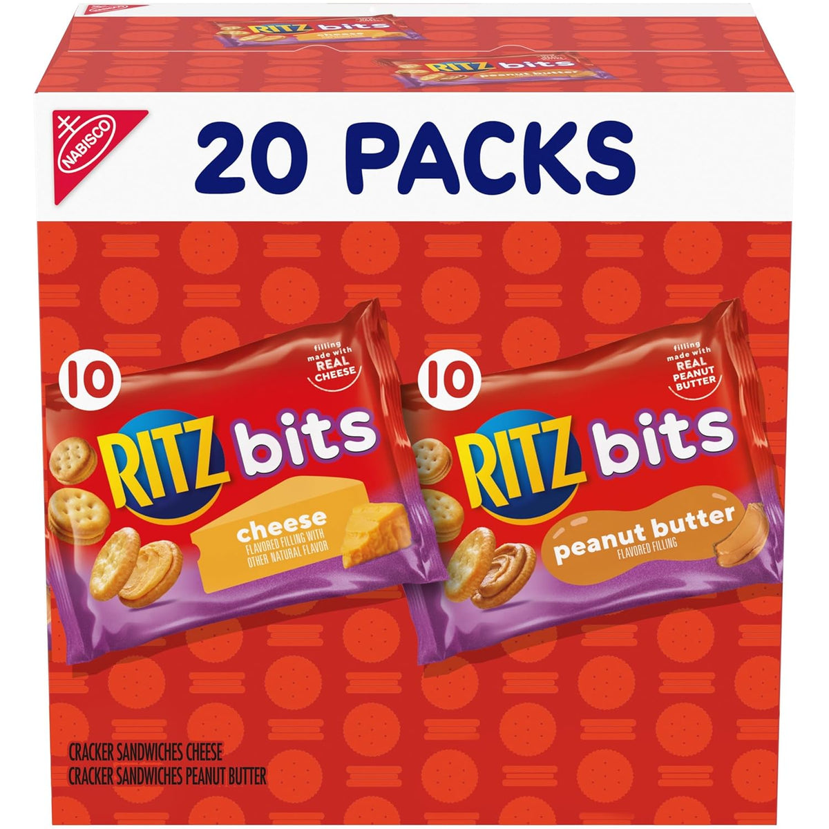 20-count multi-pack with 10 cheese and 10 peanut butter sandwich crackers