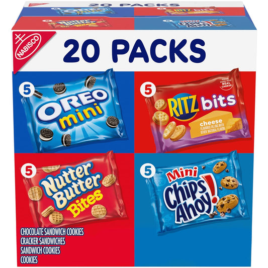 20 individually packaged snack servings in one variety box
