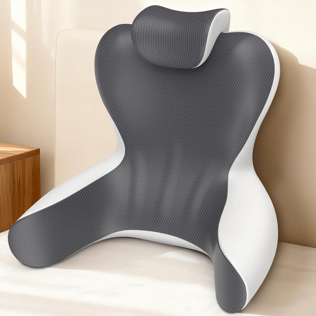 22-inch tall angled backrest designed to cradle spine, back, and neck curves