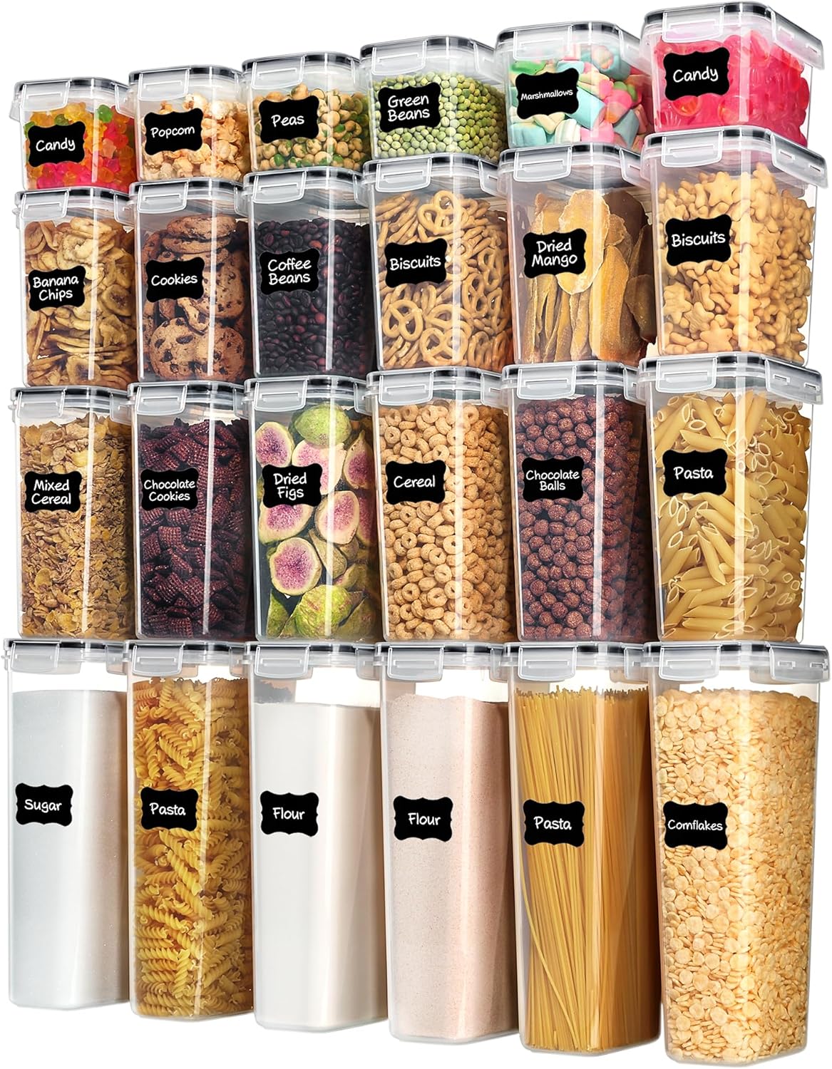 24-piece set in 4 sizes: 6 tall (2.5 qt), 6 large (1.8 qt), 6 medium (1.5 qt), 6 small (0.7 qt)