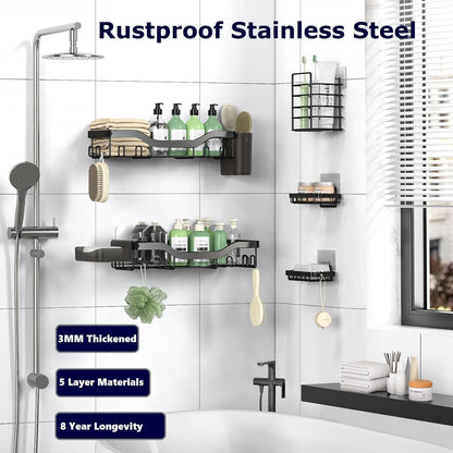 24 total integrated hooks for razors, loofahs, towels, and accessories