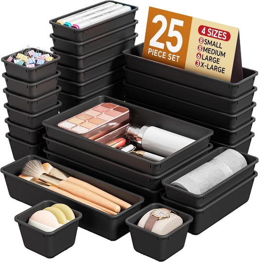 25-piece set including 4 sizes: 8.8x5.5x1.9, 8.7x2.7x1.9, 5.9x2.7x1.9, and 2.7x2.7x1.9 inches