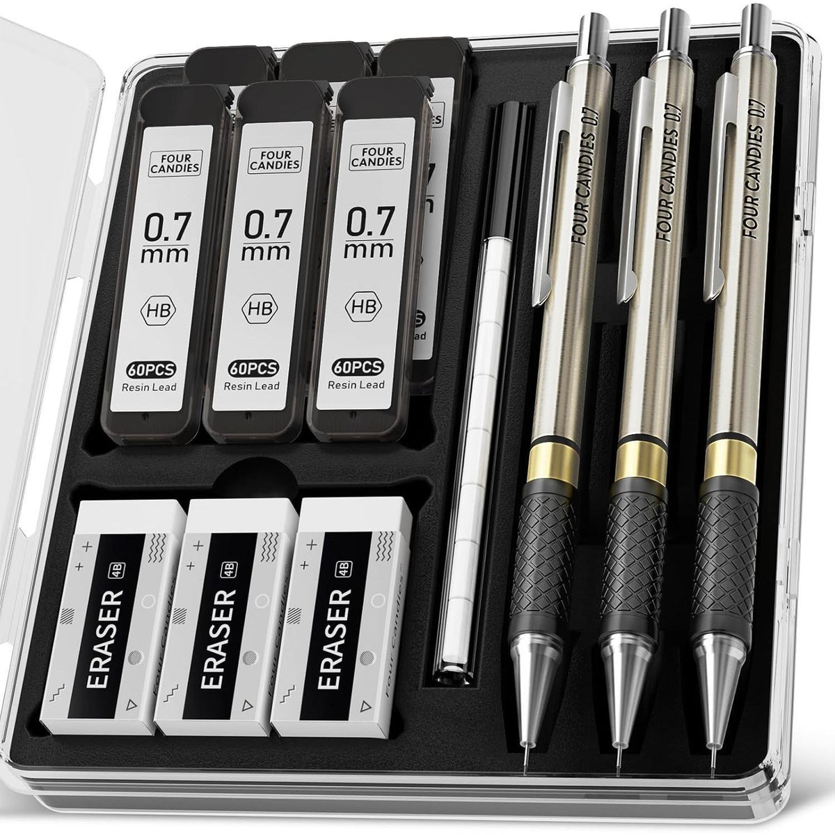 3 erasers plus 9 eraser refills included