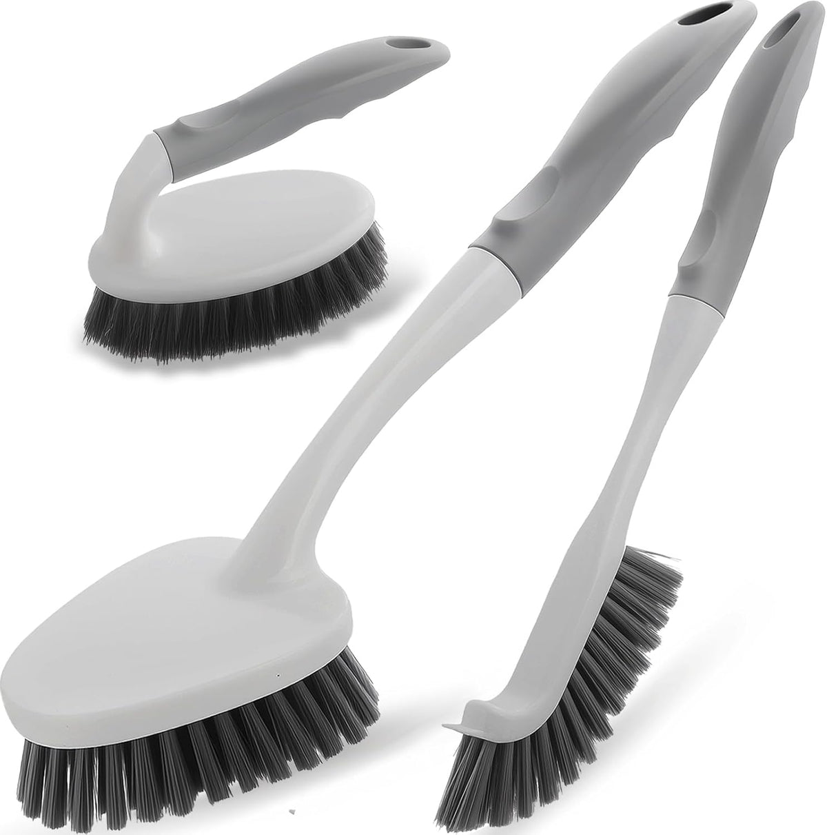 3-piece set: long-handled scrub brush, handheld scrub brush, and crevice brush with scraper