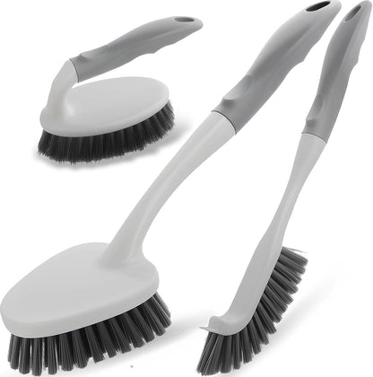 3-piece set: long-handled scrub brush, handheld scrub brush, and crevice brush with scraper