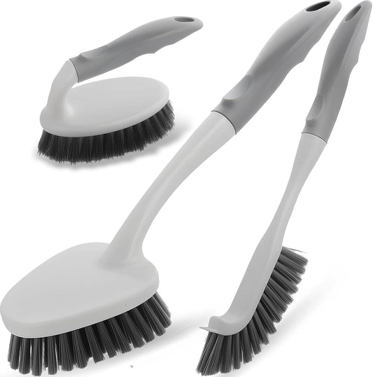 3-piece set: long-handled scrub brush, handheld scrub brush, and crevice brush with scraper