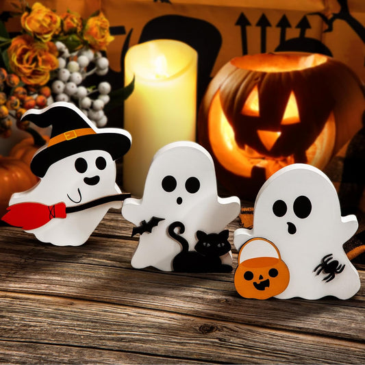 3-piece wooden figurine set covering multiple halloween motifs in one purchase