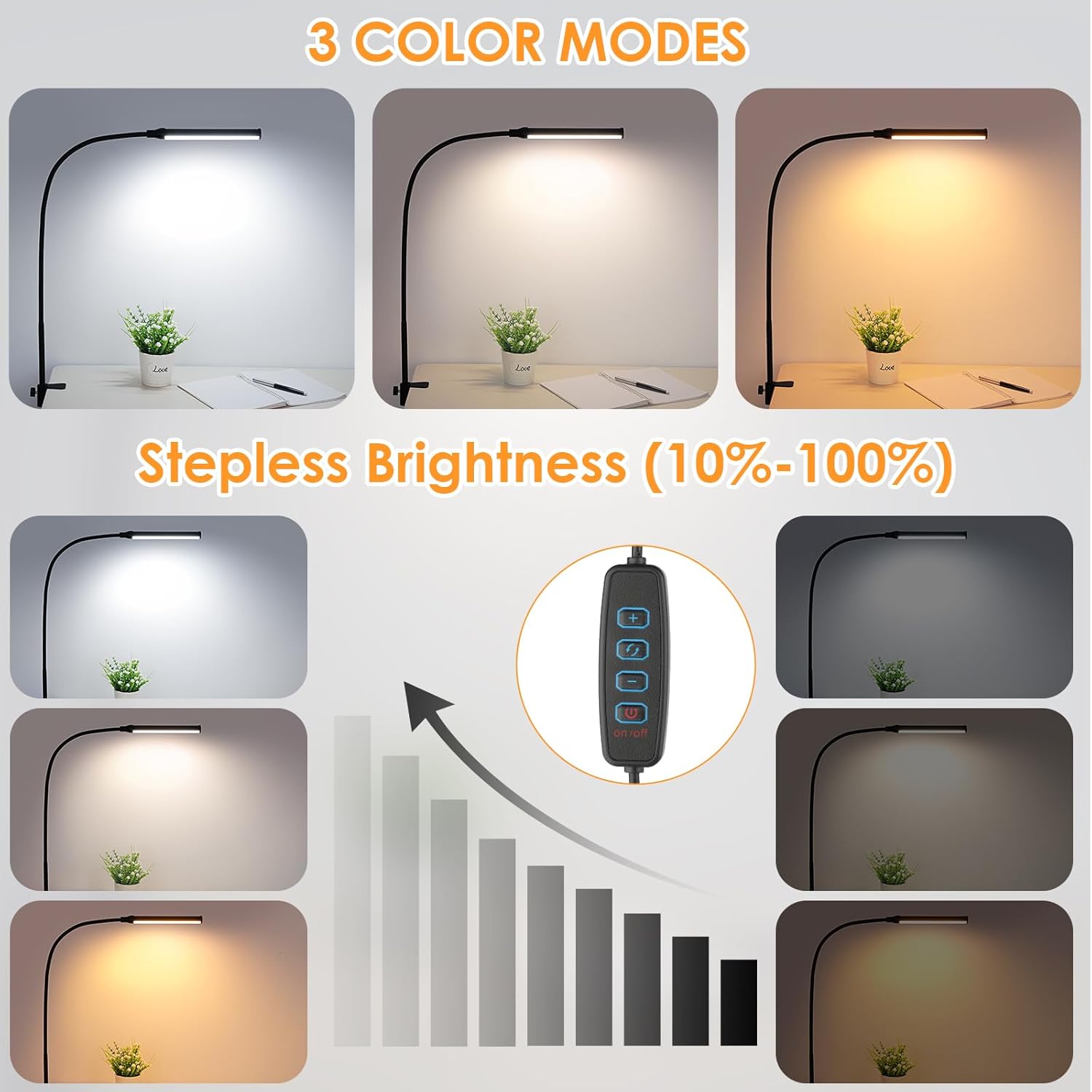 3 selectable color temperatures: 3000k warm, 4000k cool white, 6000k daylight