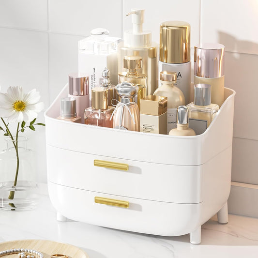 3-tier design with open top shelf plus two pull-out drawers