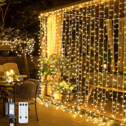 300 leds across 10 strands measuring 9.8x9.8ft (also available in 200, 400, 600, 900 led variants)