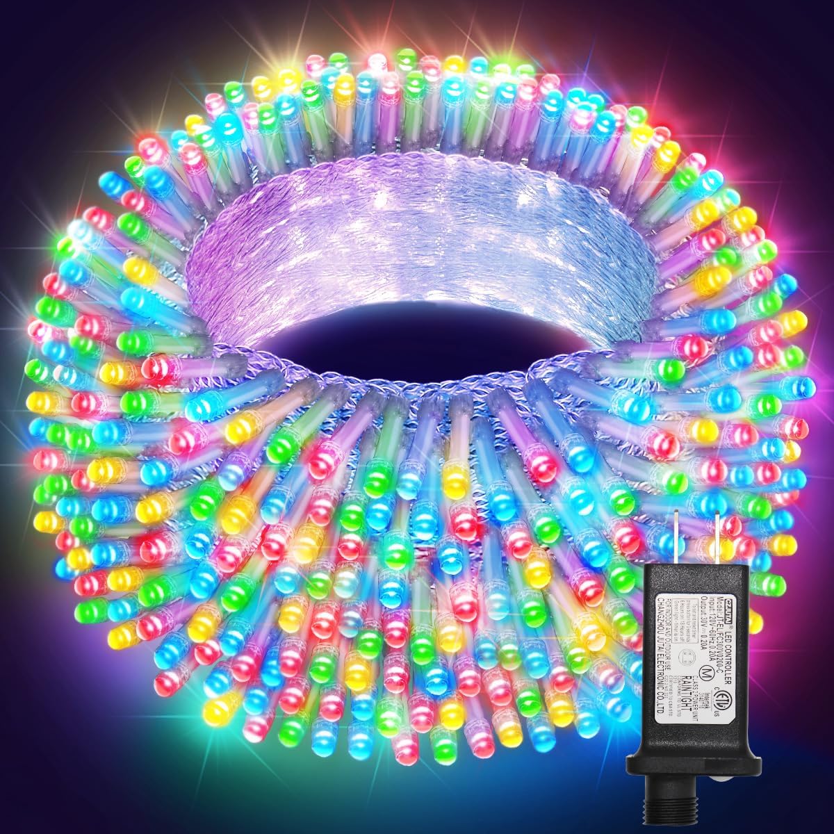 300 leds across 100ft of clear (nearly invisible) wire