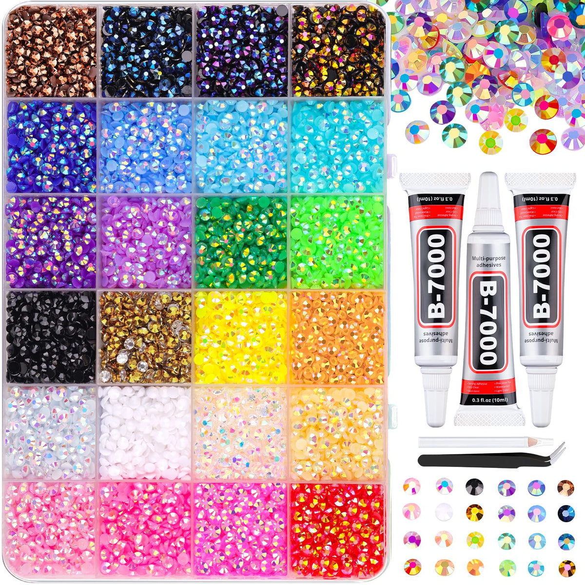 34,000 resin rhinestones in 24-grid organizer box