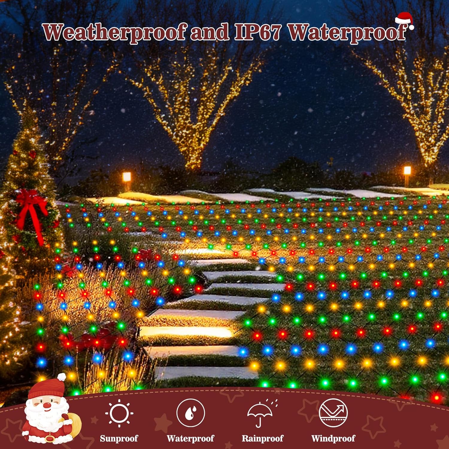 360 multicolor led bulbs in four colors (blue, red, yellow, green) on dark green wire
