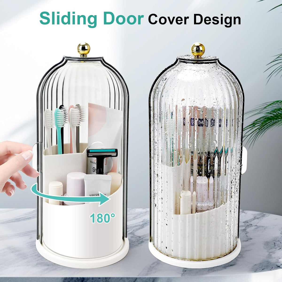 360° rotating interior with 3 compartments of varying heights