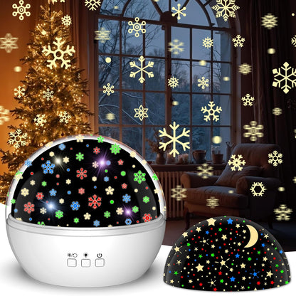 4 high-brightness led lights projecting vivid snowflake and starry moon themes